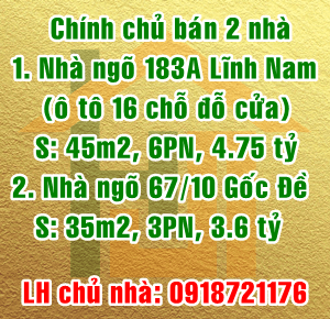 Chính chủ bán 2 nhà Quận Hoàng Mai, Hà Nội