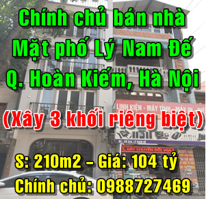 Chính chủ bán nhà mặt phố Lý Nam Đế, Quận Hoàn Kiếm, Hà Nội