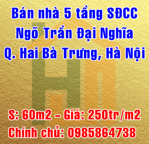 Chính chủ bán nhà ngõ Trần Đại Nghĩa, Quận Hai Bà Trưng, Hà Nội