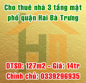 Chính chủ cho thuê nhà mặt phố Hương Viên, Quận Hai Bà Trưng, Hà Nội