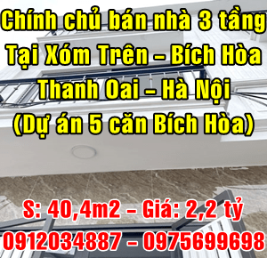 Chính chủ bán nhà tại xóm Trên, Bích Hòa, Thanh Oai, Hà Nội