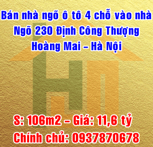 Bán nhà ngõ 230 Định Công Thượng, ngõ ô tô 4 chỗ, Phường Định Công, Quận Hoàng Mai