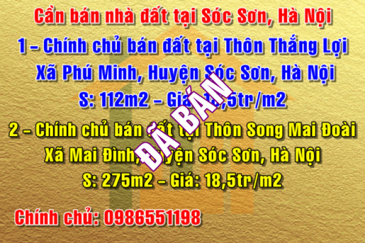 Cần bán nhà đất tại  Sóc Sơn, Hà Nội