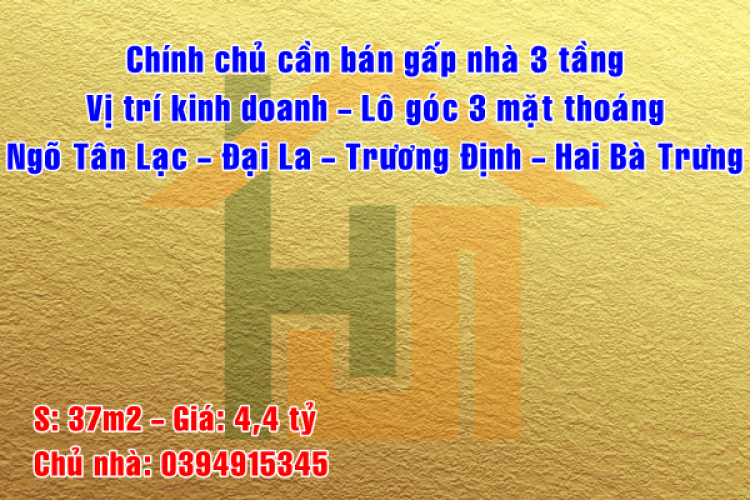 Chính chủ bán gấp nhà Ngõ Tân Lạc, Đại La, Phường Trương Định, Quận Hai Bà Trưng